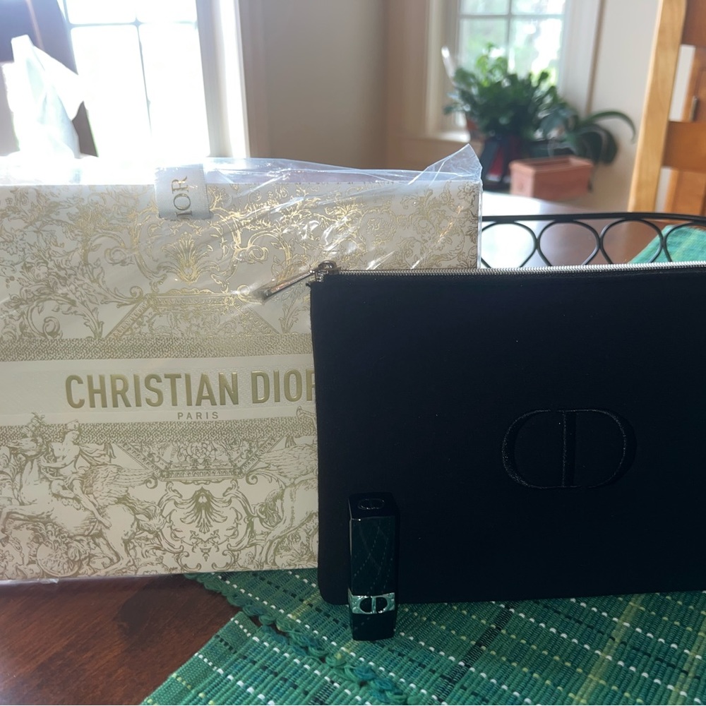 Christian Dior Black Make Up Pouch with Velvet lipstick and Christian Dior Bag